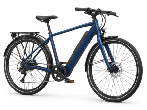 Generic navy-blue electric bicycle on a white studio background