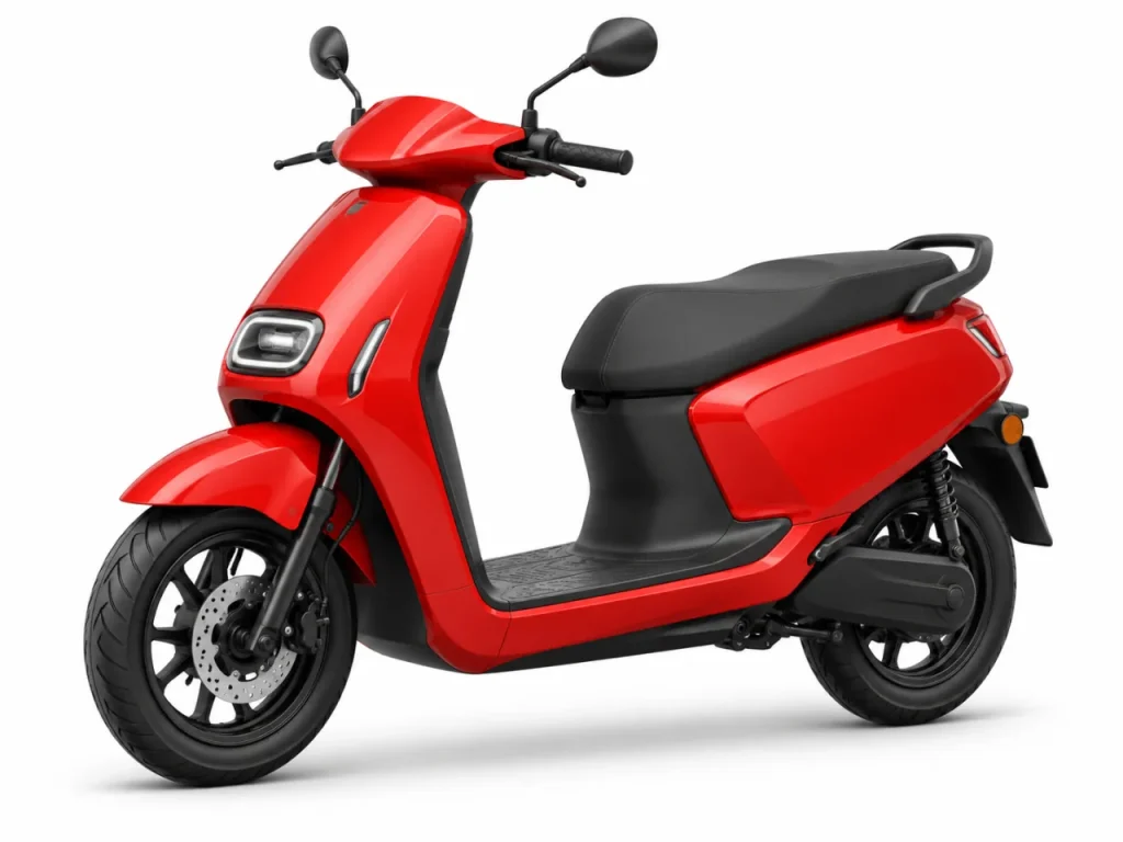 Generic red electric scooter on a white studio background