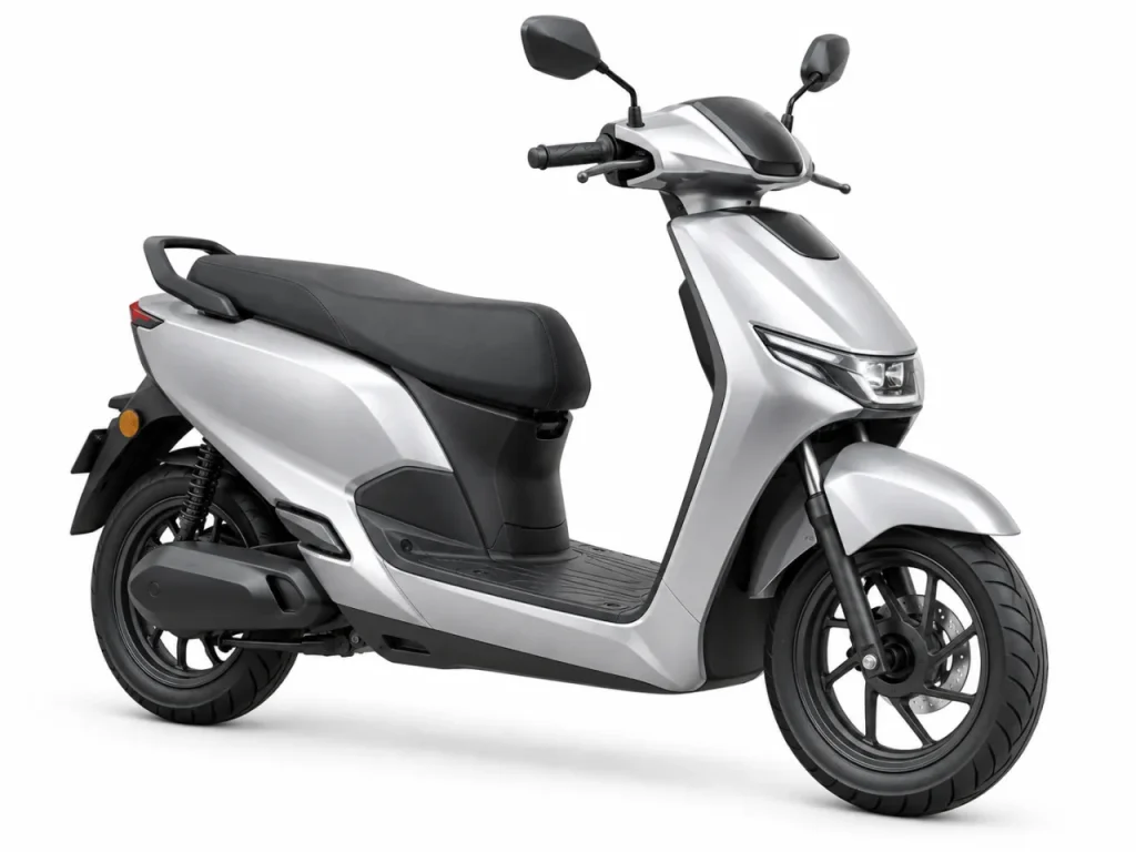 Generic silver electric scooter on a white studio background