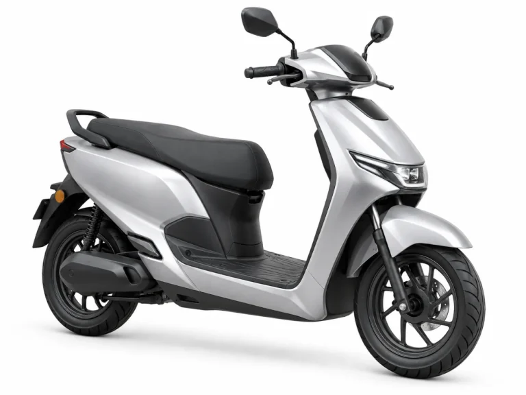 Generic silver electric scooter on a white studio background