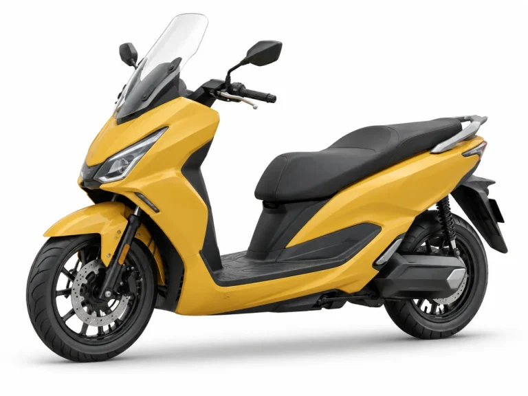 Generic yellow electric scooter on a white studio background