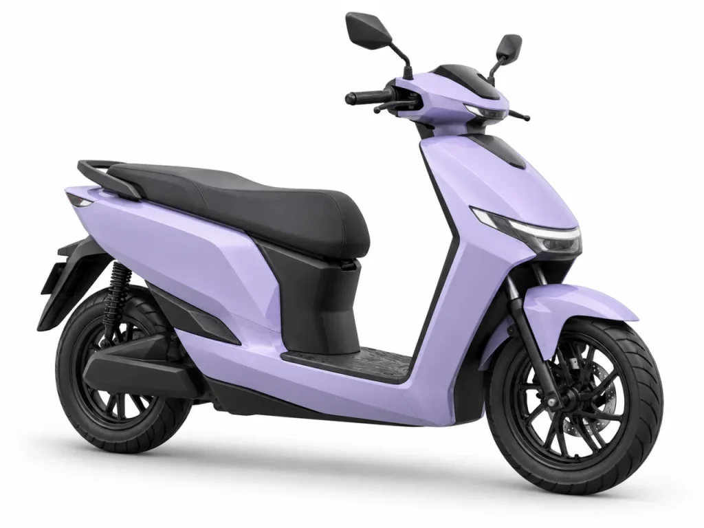 Generic lavender electric scooter on a white studio background