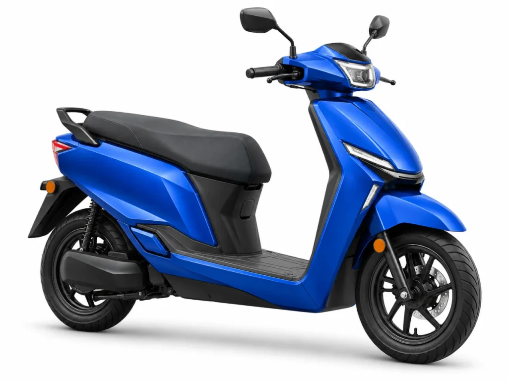 Generic cobalt-blue electric scooter on a white studio background